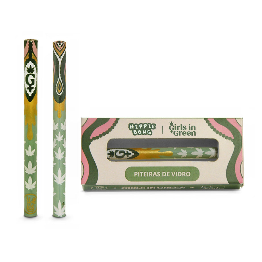 Piteira de Vidro Full Print colorida Alongada Girls in Green com embalagem