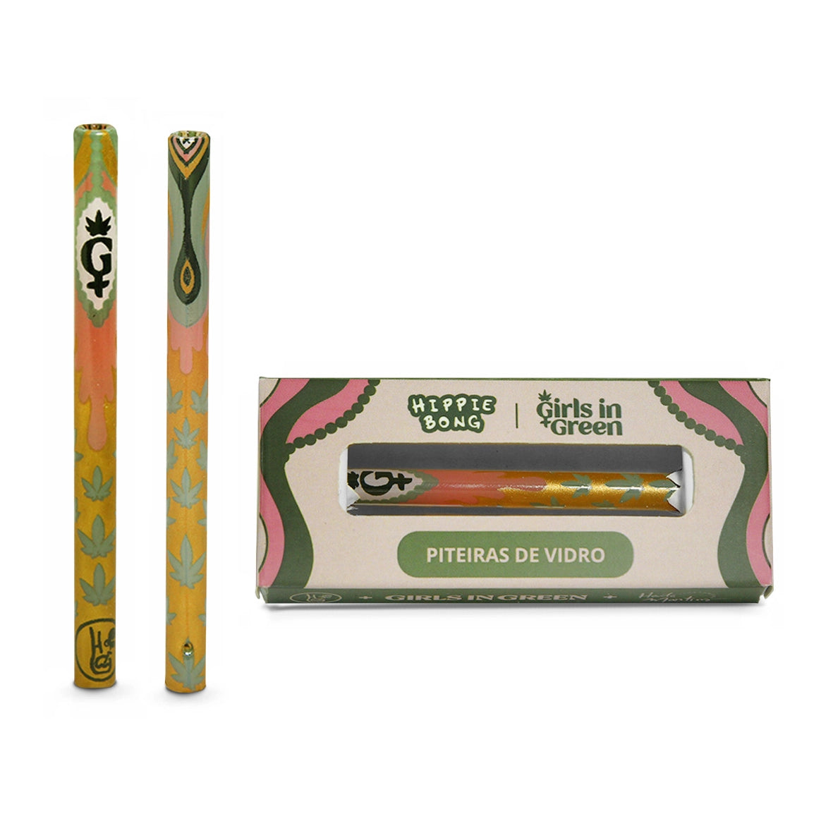 Piteira de Vidro Full Print colorida Alongada Girls in Green com embalagem