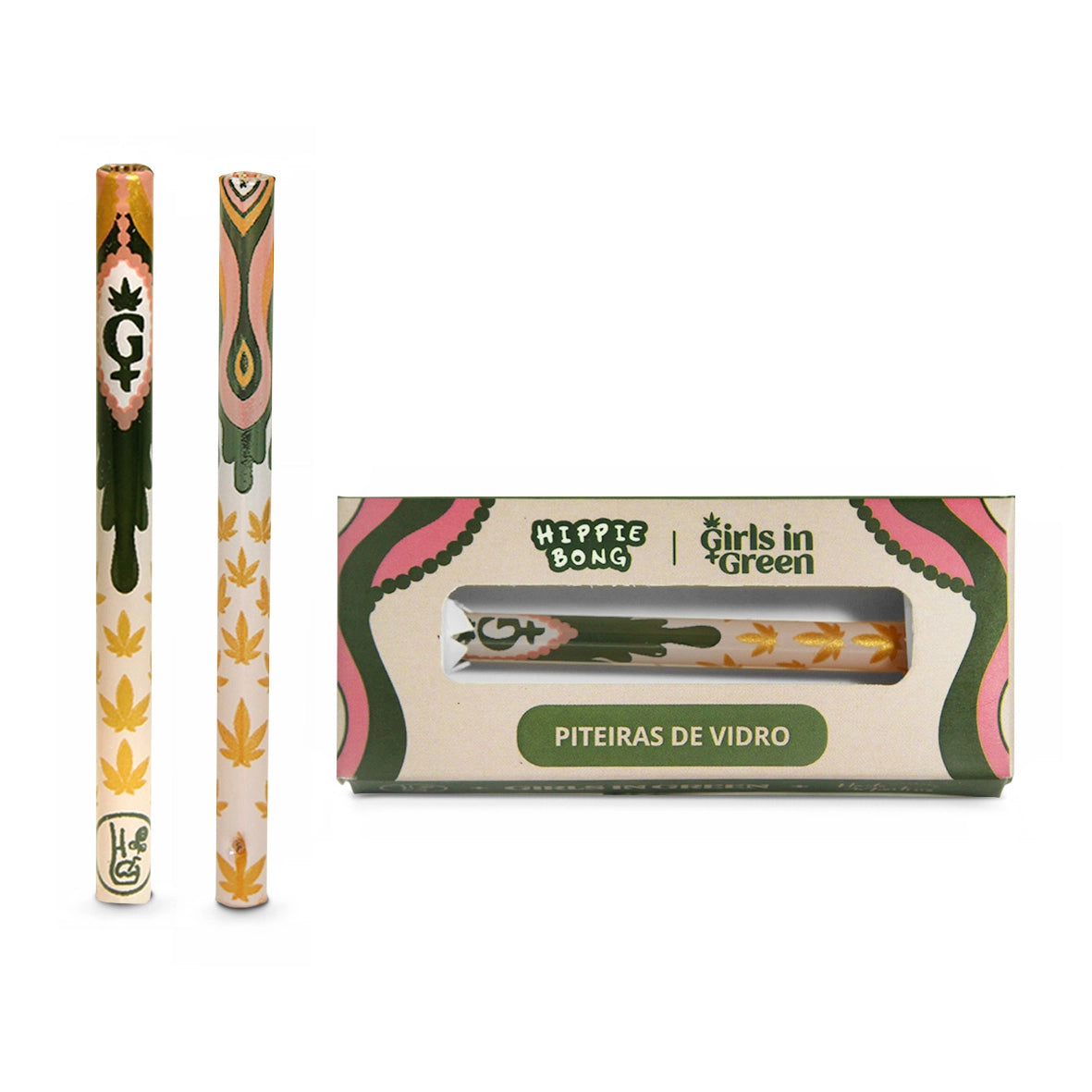 Piteira de Vidro Full Print colorida Alongada Girls in Green com embalagem