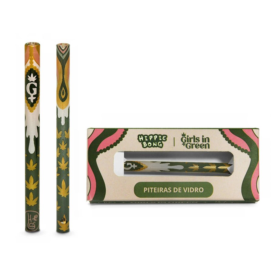 Piteira de Vidro Full Print colorida Alongada Girls in Green com embalagem