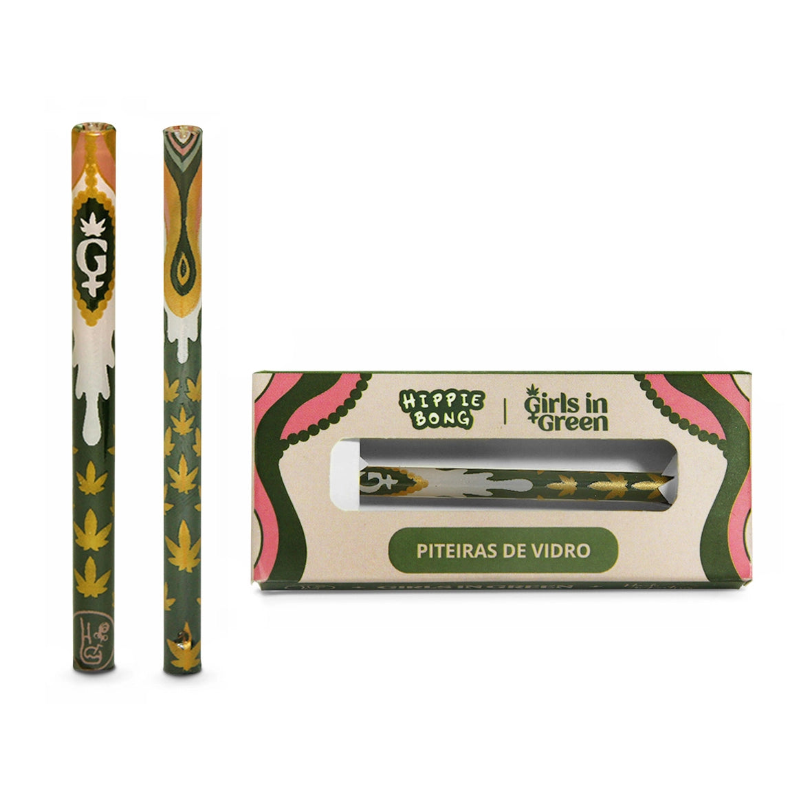 Piteira de Vidro Full Print colorida Alongada Girls in Green com embalagem